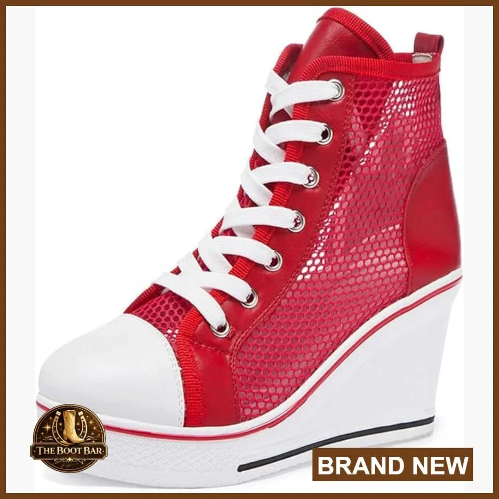Size 4-11 Women's Canvas Wedge Sneakers with 8cm Heel and Zipper